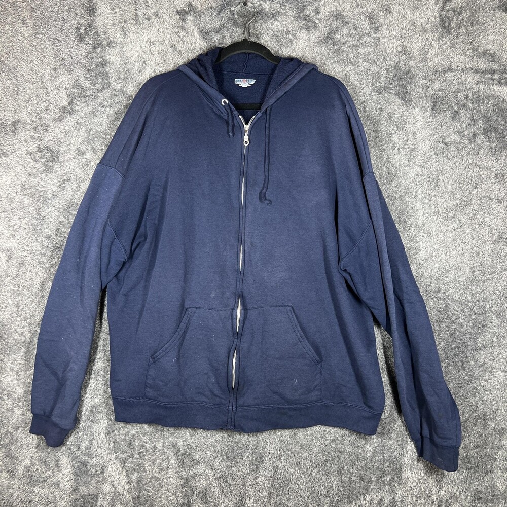 Russell Athletic Hoodie Mens 2XL Blue Full Zip Hooded Pockets Heavyweight Fleece
